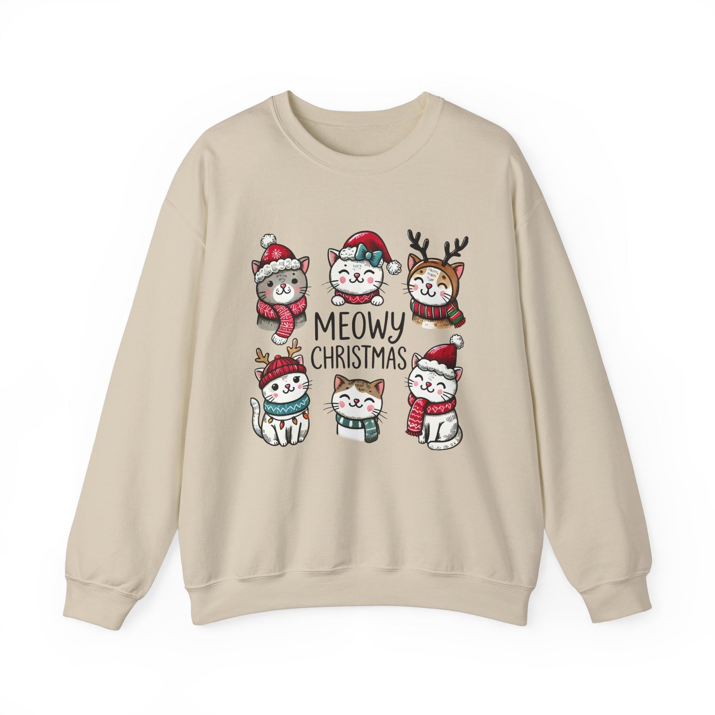Meowy Christmas Sweatshirt, Cat Lover Gift, Holiday Jumper, Funny Xmas Sweater, Christmas Cat Shirt, Festive Pullover