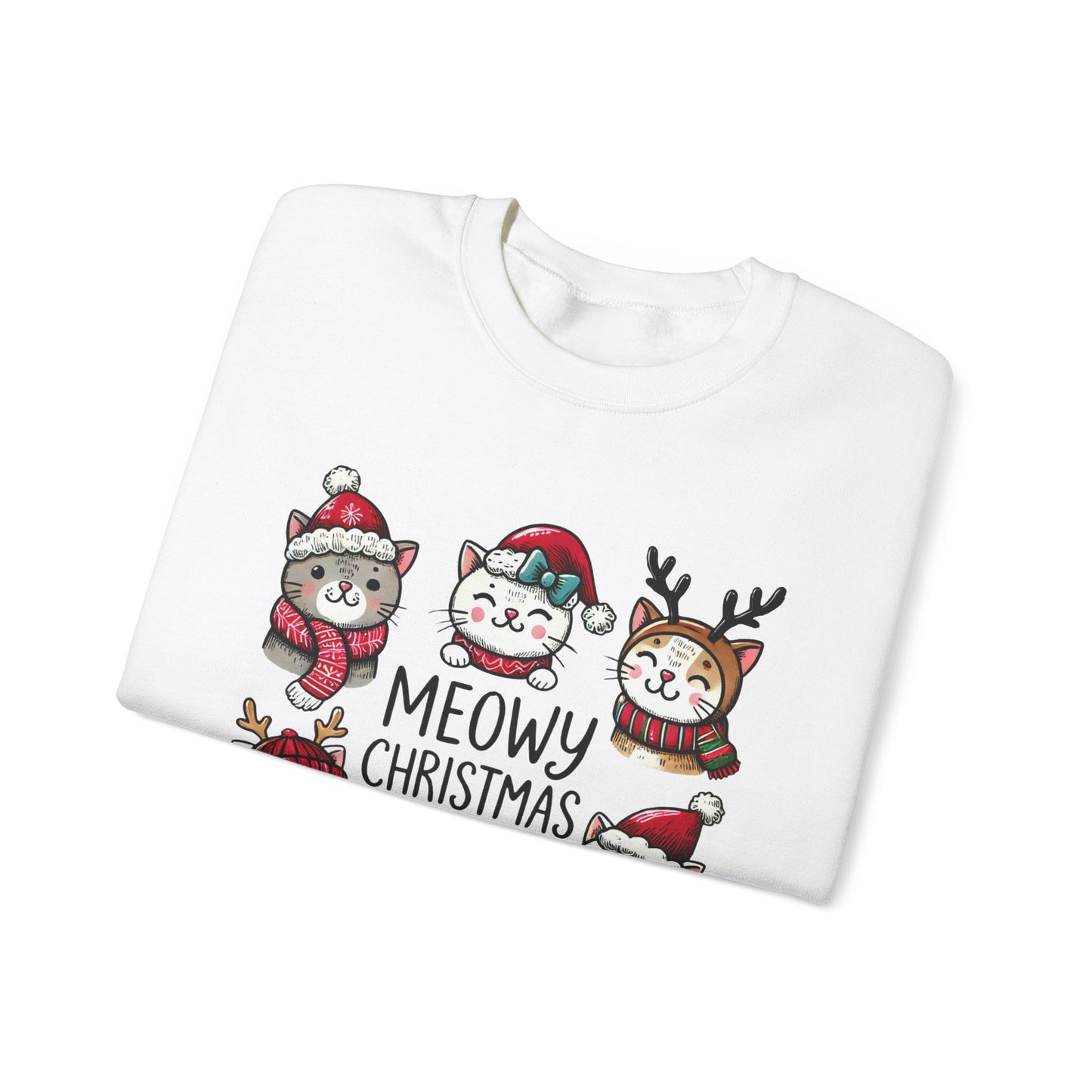 Meowy Christmas Sweatshirt, Cat Lover Gift, Holiday Jumper, Funny Xmas Sweater, Christmas Cat Shirt, Festive Pullover