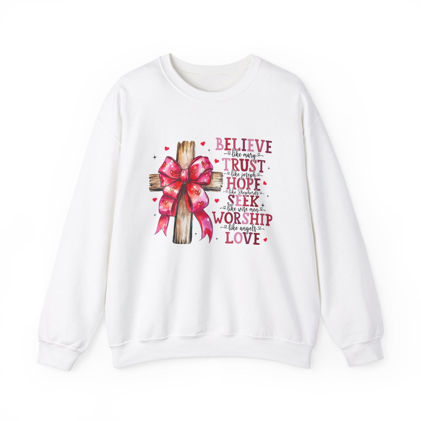 Believe, Trust Hope, Seek,  Worship, Love, Unisex Heavy Blend™ Crewneck Sweatshirt