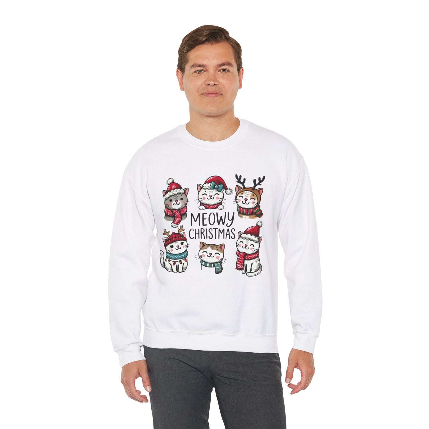 Meowy Christmas Sweatshirt, Cat Lover Gift, Holiday Jumper, Funny Xmas Sweater, Christmas Cat Shirt, Festive Pullover
