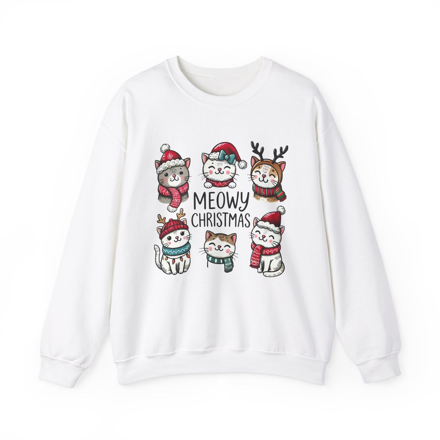 Meowy Christmas Sweatshirt, Cat Lover Gift, Holiday Jumper, Funny Xmas Sweater, Christmas Cat Shirt, Festive Pullover