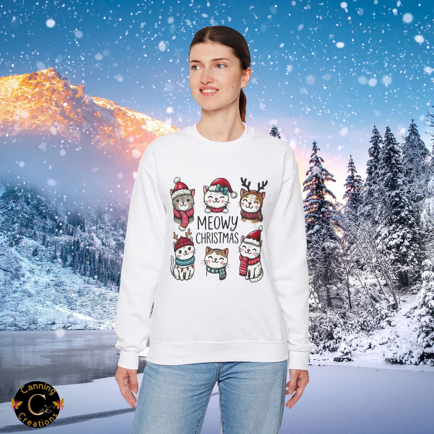 Meowy Christmas Sweatshirt, Cat Lover Gift, Holiday Jumper, Funny Xmas Sweater, Christmas Cat Shirt, Festive Pullover