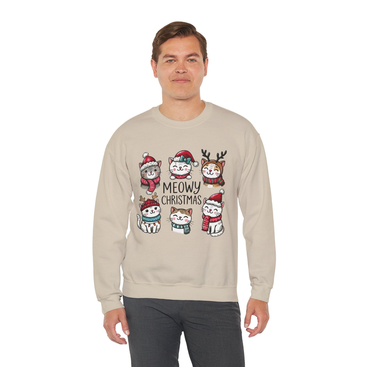 Meowy Christmas Sweatshirt, Cat Lover Gift, Holiday Jumper, Funny Xmas Sweater, Christmas Cat Shirt, Festive Pullover