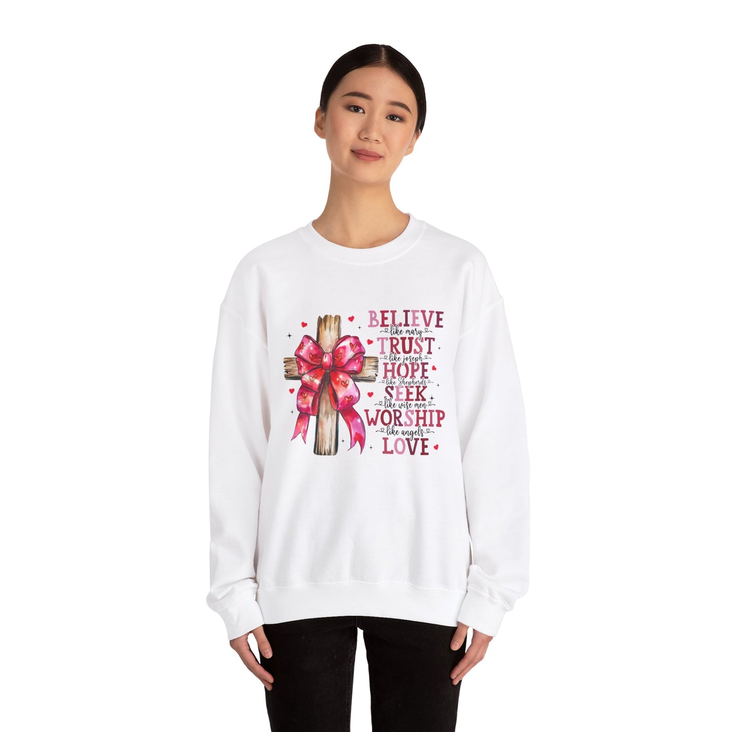 Believe, Trust Hope, Seek,  Worship, Love, Unisex Heavy Blend™ Crewneck Sweatshirt